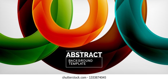 Flying circles geometric abstract background, vector illustration