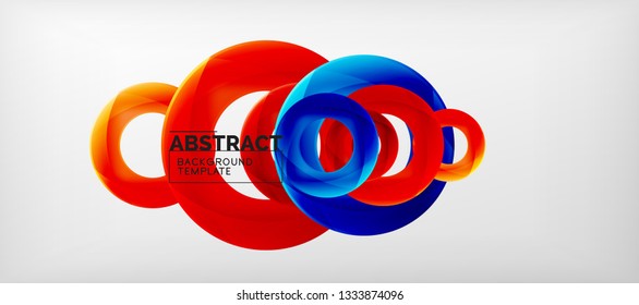Flying circles geometric abstract background, vector illustration