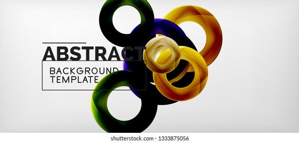 Flying circles geometric abstract background, vector illustration