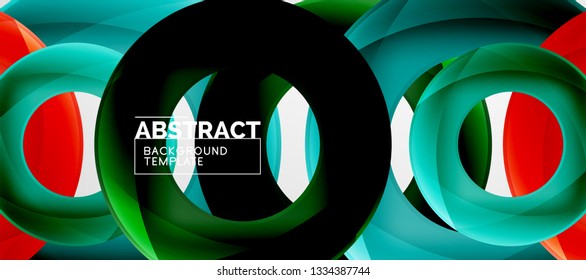Flying circles geometric abstract background, vector illustration
