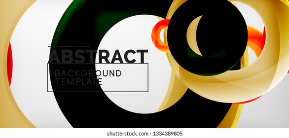 Flying circles geometric abstract background, vector illustration