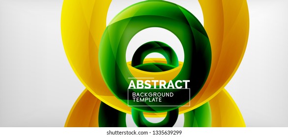 Flying circles geometric abstract background, vector illustration