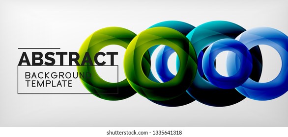 Flying circles geometric abstract background, vector illustration