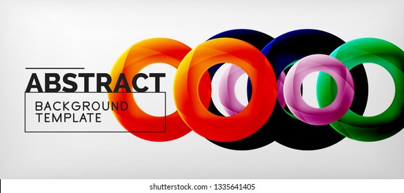 Flying circles geometric abstract background, vector illustration