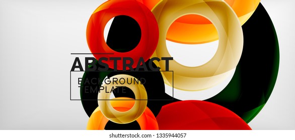 Fliegende Kreise, geometrischer abstrakter Hintergrund, Vektorgrafik