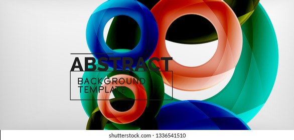 Flying circles geometric abstract background, vector illustration