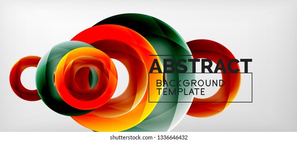 Flying circles geometric abstract background, vector illustration