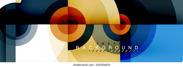 Flying circles geometric abstract background, vector