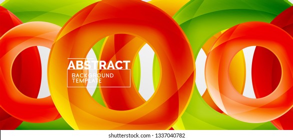 Flying circles geometric abstract background, vector illustration