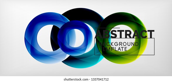 Flying circles geometric abstract background, vector illustration