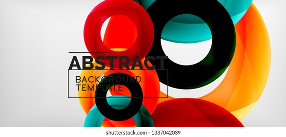 Flying circles geometric abstract background, vector illustration