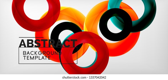 Flying circles geometric abstract background, vector illustration