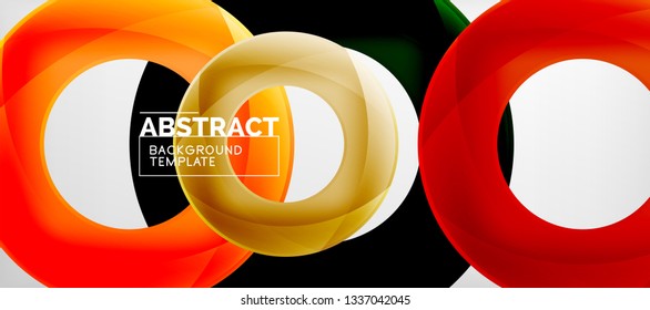 Flying circles geometric abstract background, vector illustration