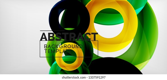 Flying circles geometric abstract background, vector illustration
