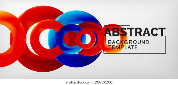 Flying circles geometric abstract background, vector illustration