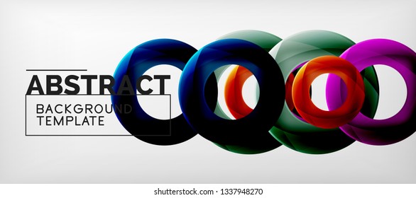 Flying circles geometric abstract background, vector illustration