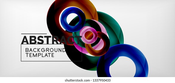 Flying circles geometric abstract background, vector illustration