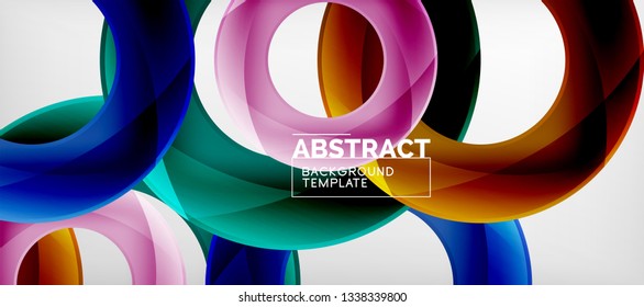 Flying circles geometric abstract background, vector illustration