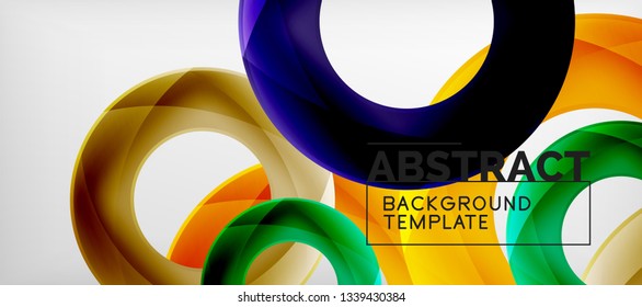 Flying circles geometric abstract background, vector illustration