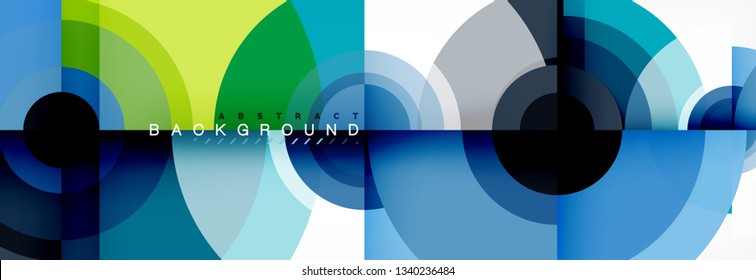 Flying circles geometric abstract background, vector