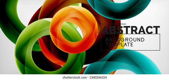 Flying circles geometric abstract background, vector illustration