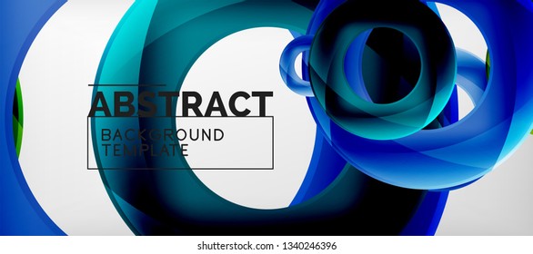 Flying circles geometric abstract background, vector illustration