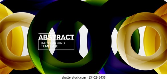 Flying circles geometric abstract background, vector illustration