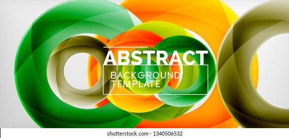 Flying circles geometric abstract background, vector illustration