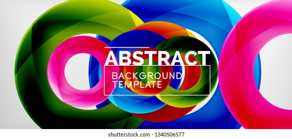 Flying circles geometric abstract background, vector illustration