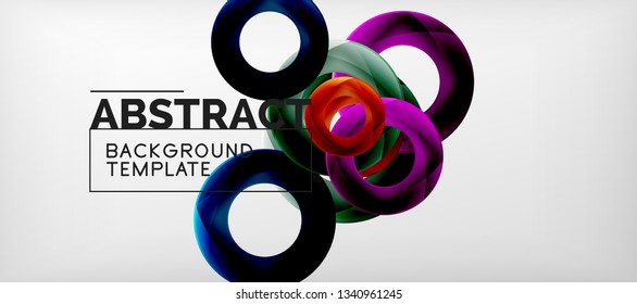 Flying circles geometric abstract background, vector illustration