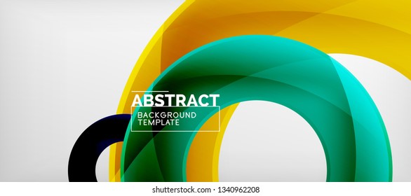 Flying circles geometric abstract background, vector illustration