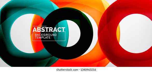 Flying circles geometric abstract background, vector illustration