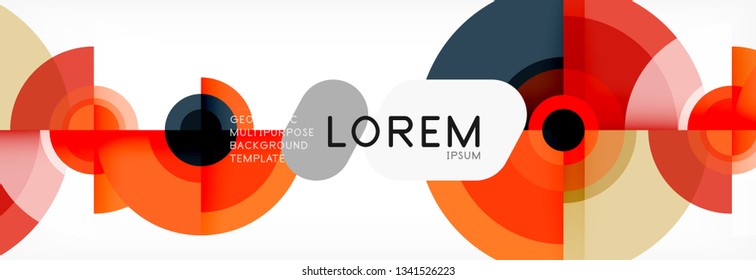 Flying circles geometric abstract background, vector