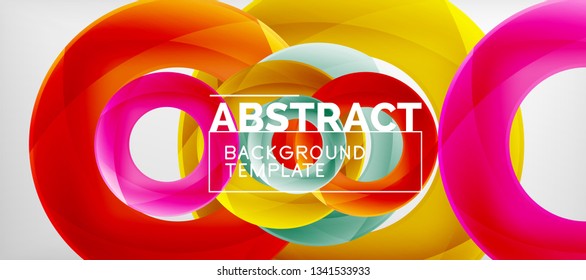 Flying circles geometric abstract background, vector illustration