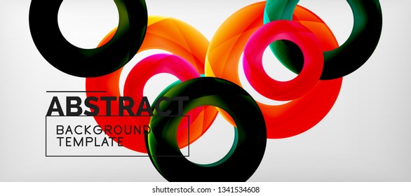 Flying circles geometric abstract background, vector illustration