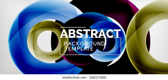 Flying circles geometric abstract background, vector illustration