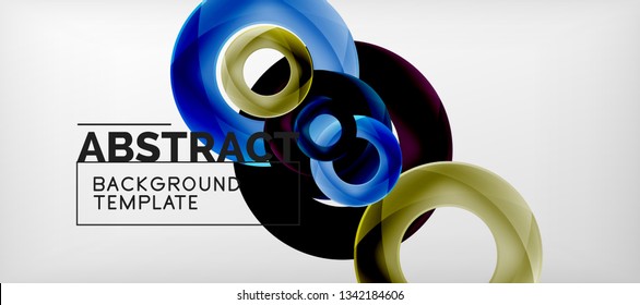 Flying circles geometric abstract background, vector illustration