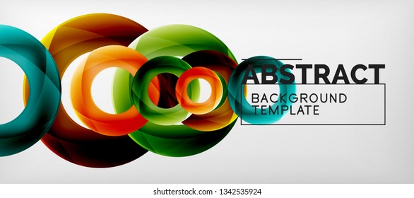 Flying circles geometric abstract background, vector illustration