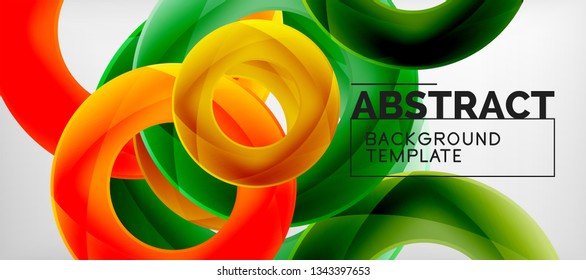 Flying circles geometric abstract background, vector illustration