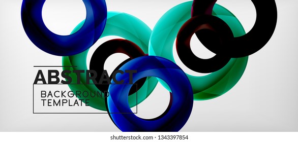 Flying circles geometric abstract background, vector illustration
