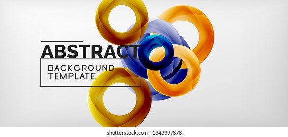 Flying circles geometric abstract background, vector illustration