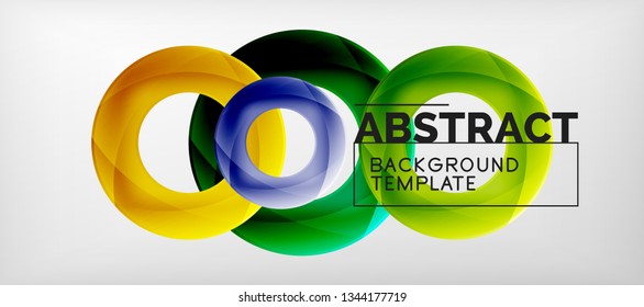 Flying circles geometric abstract background, vector illustration