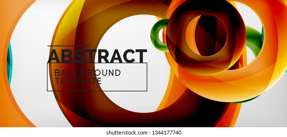 Flying circles geometric abstract background, vector illustration