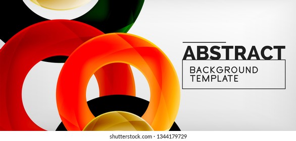 Flying circles geometric abstract background, vector illustration