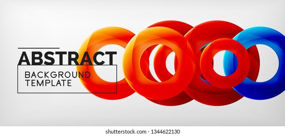Flying circles geometric abstract background, vector illustration