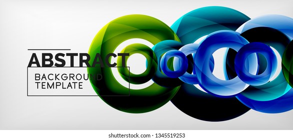 Flying circles geometric abstract background, vector illustration
