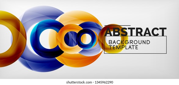Flying circles geometric abstract background, vector illustration