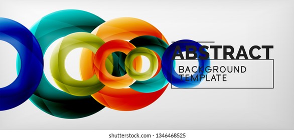 Flying circles geometric abstract background, vector illustration