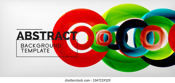 Flying circles geometric abstract background, vector illustration