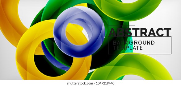 Flying circles geometric abstract background, vector illustration